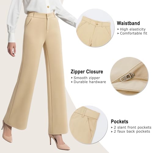 iChosy Womens High Waist Wide Straight Leg Trousers Casual Slacks Dress Pants with Pockets