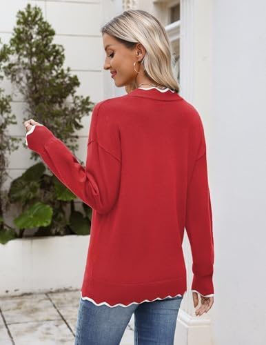 Zeagoo Women's 2026 Fall V Neck Sweater Long Sleeve Lightweight Knit Tops