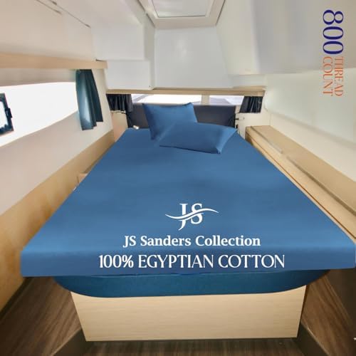JS Sanders XL V Berth Boat Sheet 3 Pcs 600 TC Egyptian Cotton,Mediterranean Blue