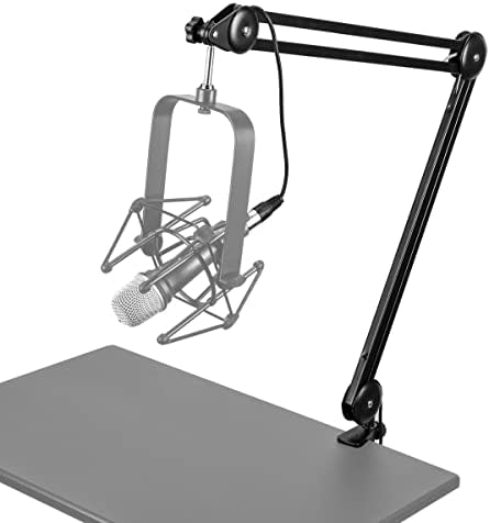 H&A H&A Broadcast Boom Arm with Internal Springs and Integrated 10' XLR Cable Desk Mic Stand, Microphone Stand with Clamp, All Purpose Mic Boom Arm, Black