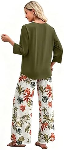 WIHOLL Two Piece Sets for Women Lounge 3/4 Length Sleeve Womens Tops Graphic Pants with Pockets Summer Outfits 2026