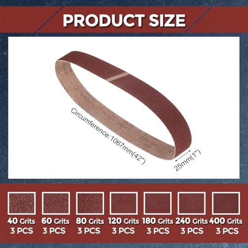 21 Pcs Sanding Belts 1 x 42 Inch 40/60/80/120/180/240/400 Grit