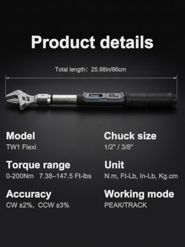 GROWNEER Digital Torque Wrench Set, Inch Pound Torque Wrench with Buzzer & LED Indicator, Electronic Wrench Set with Bits & Sockets (Black, Open Head/7.38-147.5 Ft-lbs)