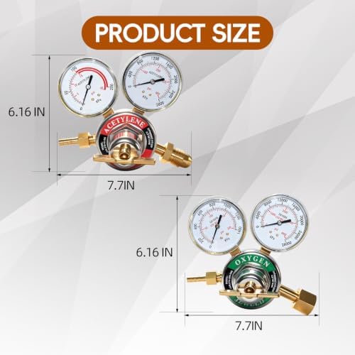 Oxygen Acetylene Regulators, CGA540 & CGA510 Inlet Connection | B Size, Outlet Thread 9/16"-18, Cutting Torch Gauges, Oxygen Acetylene Regulators Set, T-Handle