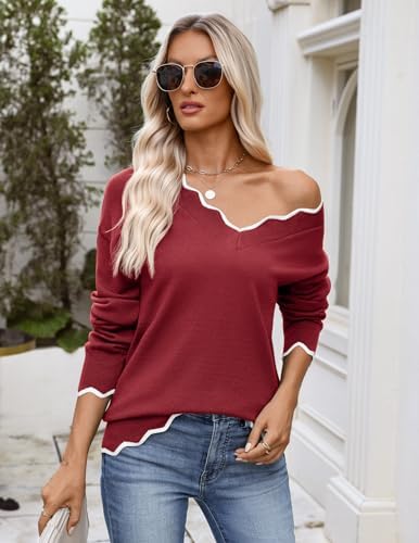 Zeagoo Women's 2026 Fall V Neck Sweater Long Sleeve Lightweight Knit Tops