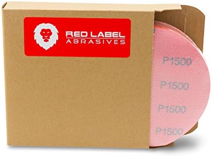 Red Label Abrasives 6 Inch 1500 Grit High Performance Hook and Loop Wet/Dry Auto Body Film Sanding Discs, 50 Pack