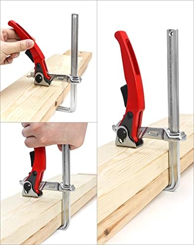 QWORK Ratcheting Table Clamp, 4 Pack Quick Release Bar Clamp with 6-5/16" Capacity and 2-5/16" Throat Depth for Sanding, Cutting