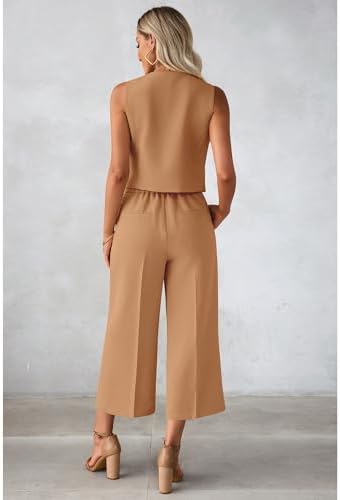 luvamia Vest Pant Suits for Women Dressy Wide Leg 2 Piece Sets Work Outfits