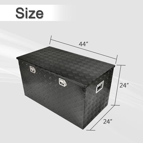 44 Inch Heavy Duty Aluminum Truck Tool Box Pick Up Truck Bed RV Trailer Toolbox Storage Organizer with Side Handle, Lock & Keys，Black,5 Bar Tread 44"(L) X24''(W) X24(H) Storage Box