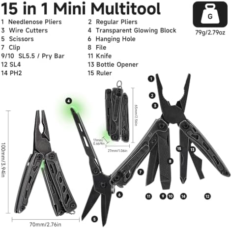 NexTool Mini Flagship F12 Keychain Multitool, Fifth Pocket Tools (Dark)