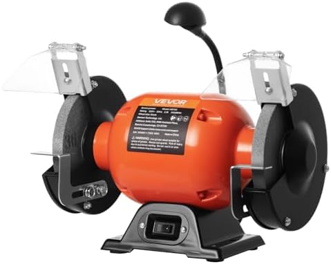 VEVOR Bench Grinder, 6-inch Single Speed Bench Grinder, 3450RPM High-Speed Table Grinders with 250W 2.1A 1/3Hp Induction Motor, 36/60-Grit Grinding Wheels & LED Work Light for Fast Sharpening Grinding