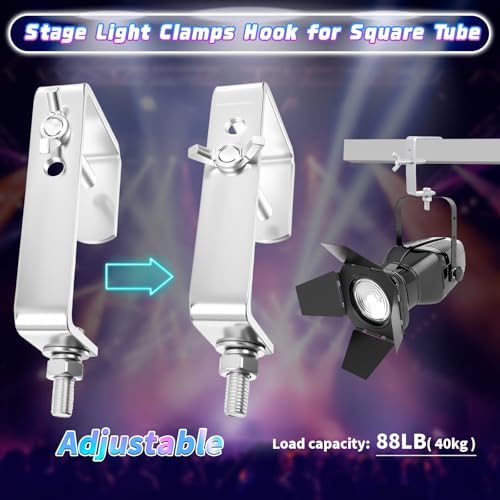 Zonon 8 Pack Square Tube Truss Clamp Hook, Heavy Duty Stage Light Clamp for Square Truss 40-60mm OD, Galvanized Iron DJ Light Holder for Moving Head Par Spotlight, 88 Lbs / 40kg Load (Silver)
