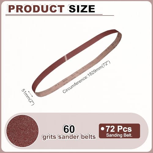 HARFINGTON 2 x 72 Inch Sanding Belts, 72 Pcs 60 Grits Aluminum Oxide