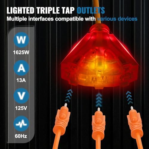 VEVOR Retractable Extension Cord Reel, 75 FT, Heavy Duty 14AWG/3C SJTOW Retractable Power Cord with Lighted Triple Tap Outlet, 13 Amp Circuit Breaker 180° Swivel Bracket for Ceiling or Wall Mount