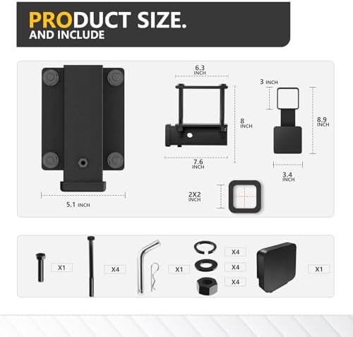 YZONA Tow Hitch 2 Inch, RV Bumper Hitch Receiver Adapter Fits 4-4.5" Beam, 200 Lbs Tongue Weight Capacity, Travel Trailer Rear Bumper with Hitch Pin & Hitch Cover, Fit for Camper Bike Racks Cargo Car