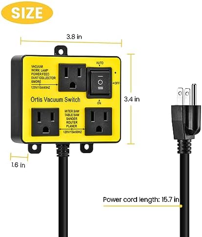 Automatic Vacuum Switch, Ortis Vacuum Switch for More Power Tools, Delay Vacuum On/Off to Prevent Circuit Overload and Tripping, Keep Your Workplace Cleaner, Better for Your Lung