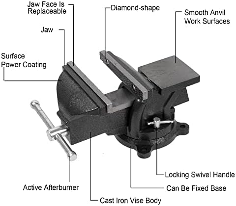 Bench Vise Heavy Duty 6-Inch, 360° Swivel Base with Anvil Clamp Cast Steel,Table Clamp Woodworking Vice,Multipurpose Workbenchw for Drilling, Pipe Cutting,Woodworking-Black