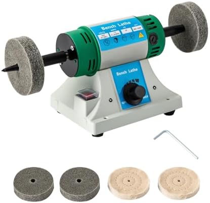 Bench Buffer Polisher, 320W Jewelry Polisher with 2 Cloth Wheels, 2 Fiber Wheels, Adjustable Variable Speed Polishing & Buffing Machine for Jewelry, Wood, Silver, Dental, Metal, Jade