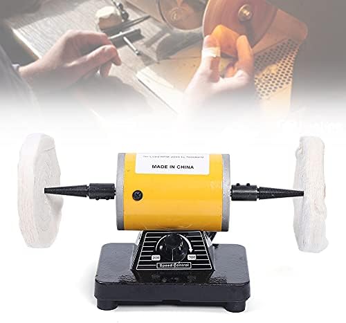 Bench Buffer Polishing Machine Jewelry Polisher Electric Lathe Buffing Grinder 200W Motor with 7000 RPM Adjustable Speed for Wood Metal Jade Sanding Waxing Silver Amber (Yellow)