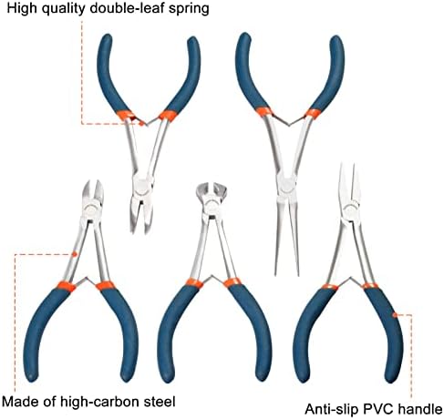 SPEEDWOX 5Pcs Mini Pliers Set with Case Include Flat Nose Pliers End Cutting Pliers Bent Nose Pliers Diagonal Pliers Needle Nose Pliers for Making Crafts, Repairing
