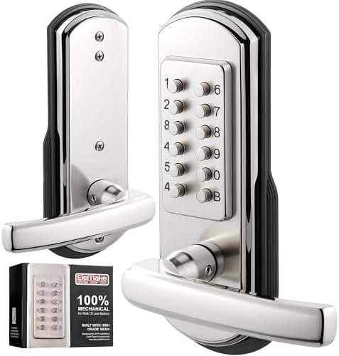 Keypad Door Lock, Keyless Entry Door Lock Mechanical Lock with Keypad, Combination Code Locks with Handle, Right Handed Door Lever, Stainless Steel 304 - NOT a Deadbolt