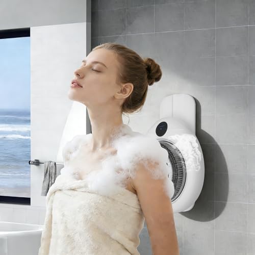 Electric Back Scrubber for Shower - Electric Shower Scrubber Wall-Mounted Body Brush with Replaceable Heads Spin Scrubber for Back Cleansing with 3 Modes & 7.09" Brush Disc for Bathroom Home Spa IPX5