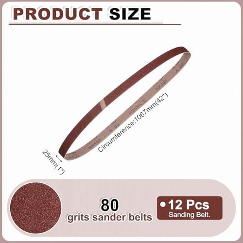 HARFINGTON 1 x 42 Inch Sanding Belts, 12 Pcs 80 Grits Aluminum Oxide Abrasive Belt Sander File Belt for Woodworking, Metal Polishing, Knife Sharpener