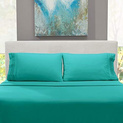 Hearth & Harbor Twin Size Sheets - 3 Piece Bed Sheet Set, Hotel Luxury Double Brushed Bed Sheets - Extra Soft Bedding Sheets & Pillowcases, Twin, Teal