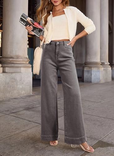 Dokotoo Women's Casual High Waisted Jeans Stretch Wide Leg Loose Denim Pant