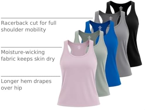 5 Pack Women's Dry Fit Tank Tops Sleeveless Athletic Workout Gym Yoga