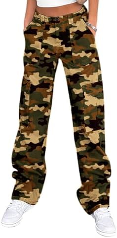Lepunuo Cargo Pants for Women High Waisted Casual Pants Baggy Stretchy Wide Leg Y2K Streetwear with 6 Pockets