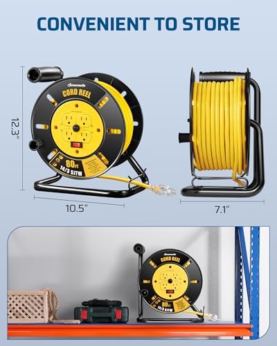 DEWENWILS Retractable Extension Cord Reel, Open Cord Reel with 80FT Cord