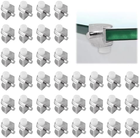 Adjustable Glass Shelf Bracket, 40Pcs Frameless Glass Clamp with Pin Wall Mounted Clips for 3-10mm Glass Cabinet