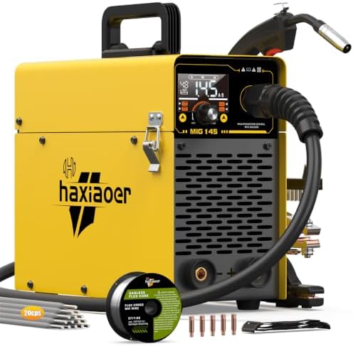 145 MIG Welder with LED Display IGBT Inverter Welder 110V Flux Core MIG/Lift Tig/Stick Welding Machine 2T 4T Three in One Professional MIG Welder for Home and Industrial Use