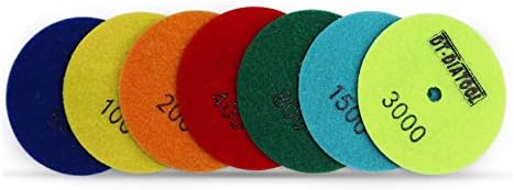 DT-DIATOOL Dry Diamond Polishing Pads 4 Inch for Granite Marble Quartz Stone Countertop Tiles Plastic Mixed Grits Plus Plastic Backer