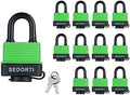 SEDORTI Colored Waterproof Padlocks, Green-Covered Laminated Steel Lock, Same Color with Same Key, Keyed Alike Outdoor Locks, Can Be Used as Lockout Tagout Lock, Pack of 12
