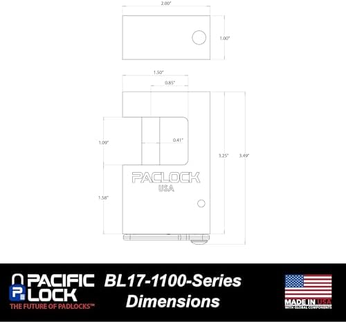 PACLOCK's 17-1100-Series Block-Lock, UCS, High Performance 6-Pin Cylinder, Keyed Differently w/ 2 Keys, Blue