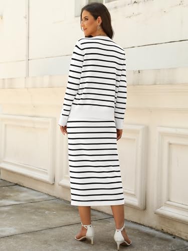 ANRABESS Women 2 Piece Striped Sweater Skirt Set