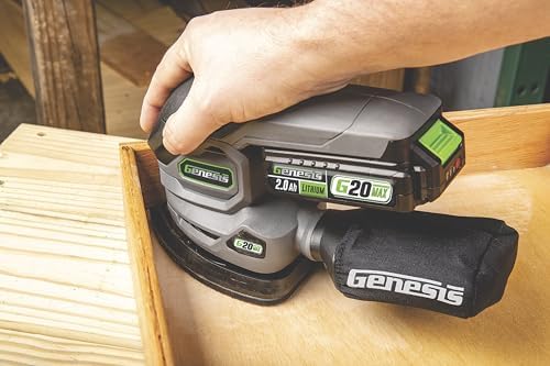 Genesis Cordless Detail Sander 20V G20MAX with Dust Bag, Sandpapers, Battery, and Charger