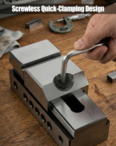 1″ Precision Grinding Vise for Machine Tools Drilling Bench and More Machining Platform with Hex Wrench, Alloy Steel Precision Grinding Screwless Mini Insert Vise Silver