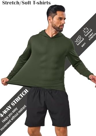 Men’s 5 Pack Sun Protection Long Sleeve Hoodie Rash Guard SPF Lightweight Quick Dry UV Shirts Outdoor Fishing Active Wear
