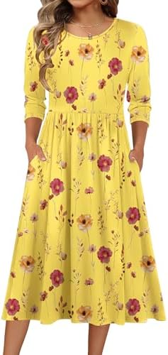 Zeagoo 3/4 Sleeve Women's Dress Casual Aline Summer Fall Midi Long Dresses