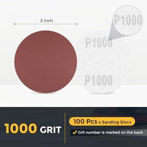 HARFINGTON 100 Pcs 2 Inch Sanding Discs 1000 Grit Red Aluminum Oxide