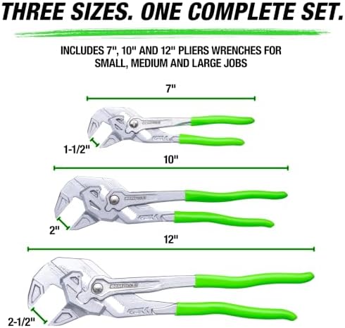 OEMTOOLS 7,10, & 12 Inch Pliers Wrench Set with Adjustable CR-V Steel Jaws