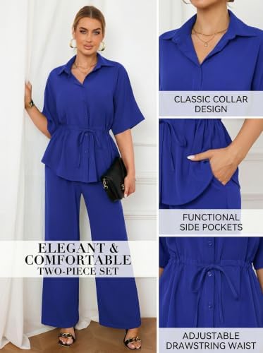 Two Piece Sets for Women Dressy Shirt Top Flared Pants Business Pantsuits