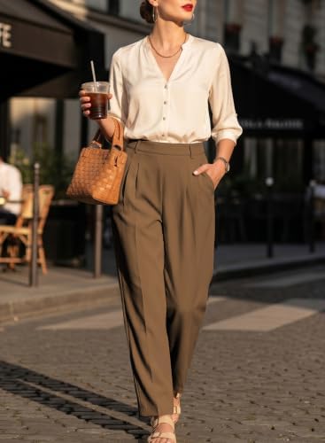 EVALESS Womens Wide Leg Barrel Pants with Pockets