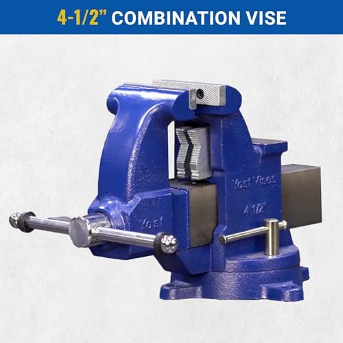 Yost Vises 32C Combination Vise | 4.5 Inch Jaw Width Heavy-Duty Utility Pipe and Bench Vise | Secure Grip with Swivel Base and Large Pipe Jaw Capacity | Made with Ductile Iron | Blue