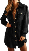 Alaster Queen Women's Corduroy Long Sleeve Button Work Tunic Short Dresses