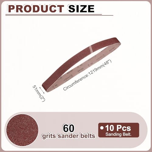 HARFINGTON 2 x 48 Inch Sanding Belts, 10 Pcs 60 Grits Aluminum Oxide