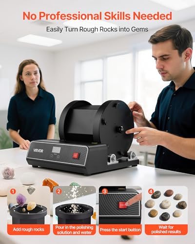 VEVOR Rock Tumbler Kit, 17 lbs Rock Polishing Kit, 2-Speed Stone Polishing Kit with 240-Hour Polishing Timer, Rock Polisher with Belt-Driven Brushless Motor, Rock Polisher for Adults and Kids
